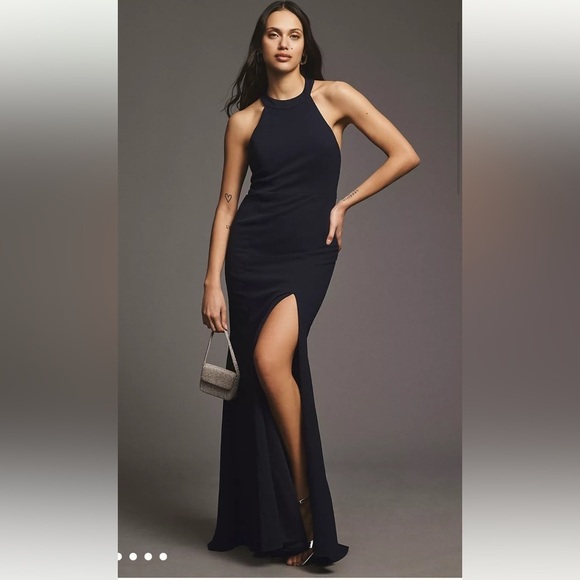 BHLDN Dresses & Skirts - BHLDN Juliana High-Neck Side-Slit Stretch Crepe Maxi Dress